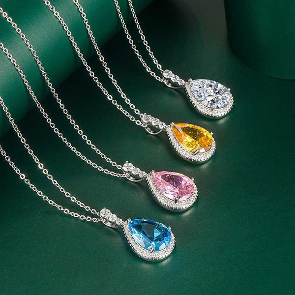 

micro-inlaid super flash women 's fashion large water drop pendant necklace, Silver