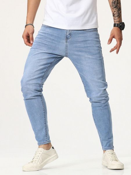 

men high waist tapered jeans q6qr#, Blue