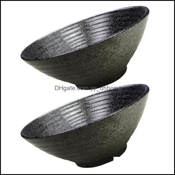 Ciotole Stoviglie Cucina Sala da pranzo Bar Giardino di casa 2 pezzi Insalata semplice Noodle in ceramica Moda Contenitori per zuppa Nero Goccia De Dh6Rx