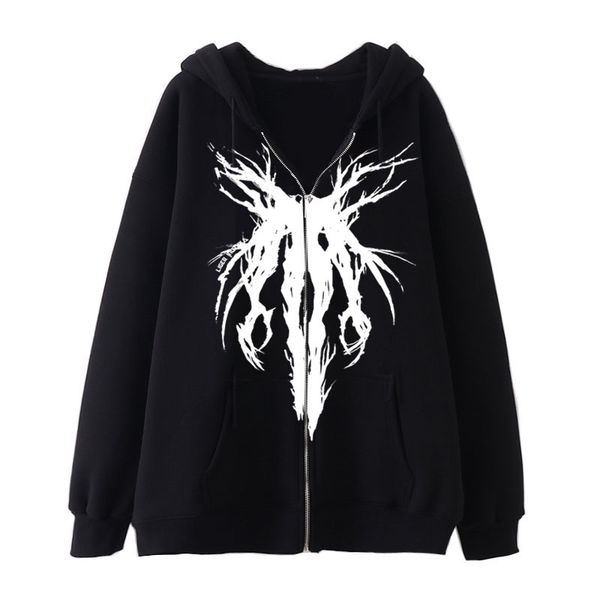 

2022 europe and us dark skull skeleton hoodies men and women hoodie gothic large size zipper sweatshirt, Black
