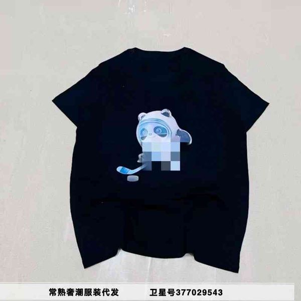 

women's t-shirt 2022 cartoon ice hockey black and white panda pier couple round neck casual loose t-shirt fashion 3o57