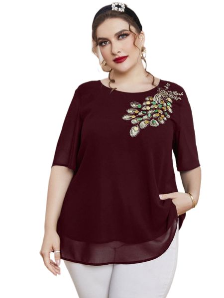 

plus peacock embroidery blouse s8o5#, Black