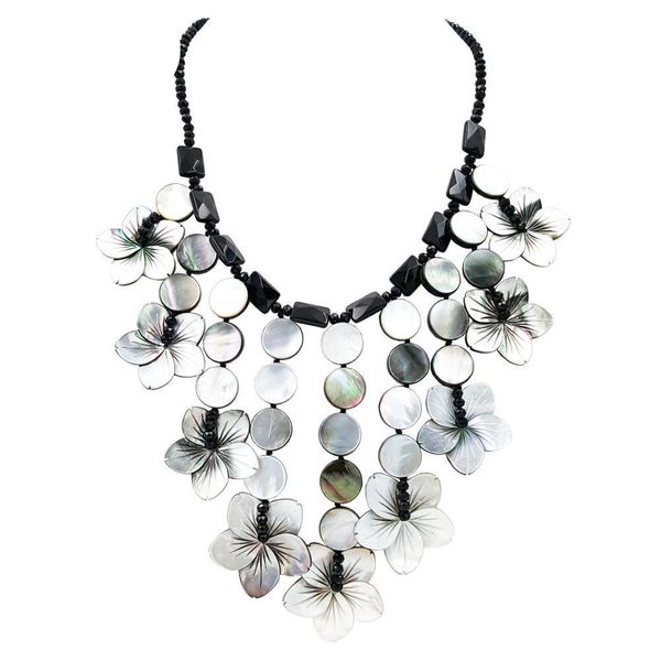 

new black agates shell flowers black crystals beadss fashion women necklace, Silver