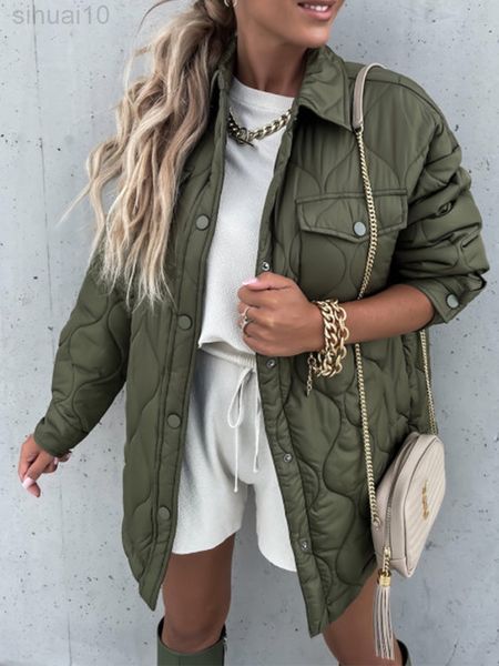 

winter new oversize quilted puffer jacket women casual soft warm coats ladies fashion black army green parkas l220730