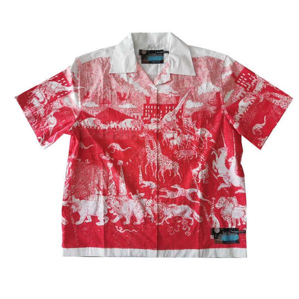 

men's casual shirts 16fw show arch surval red zoo printed pointed collar cotton casual short shirt, White;black