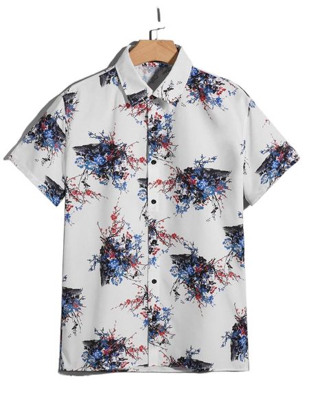 

men floral print shirt m6cw#, White;black