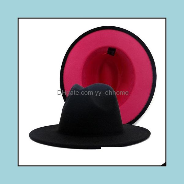 Cappelli a tesa larga Berretti Cappelli Sciarpe Guanti Accessori moda Nero fronte-retro Colore abbinato Cappello in feltro di lana Fascia Decor Donna Uomo Piatto P