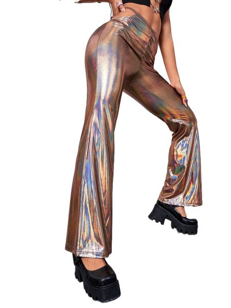 

holographic cut out pants v5n6#, Black;white