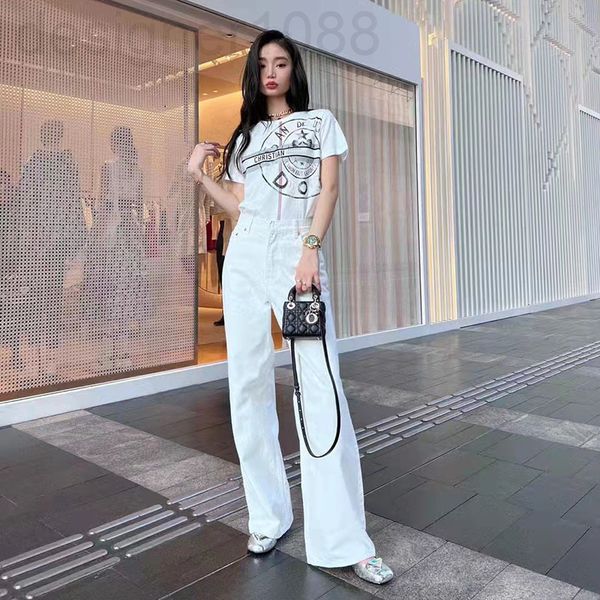 

women's t-shirt designer 22 spring and summer classic versatile letter ring printing zhao liying's same round neck short sleeve t-, White