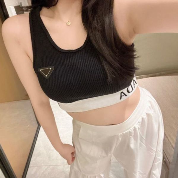 

women's luxury t shirts ladies teestanks black white with triangle brand p classic camis cotton camisole letter short sleeve women girl