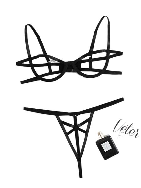 

cut out underwire lingerie set o255#, Black;red