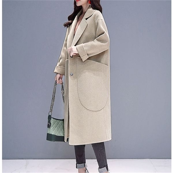 

autumn winter wool coat women fashion loose long woolen coat 201215, Black