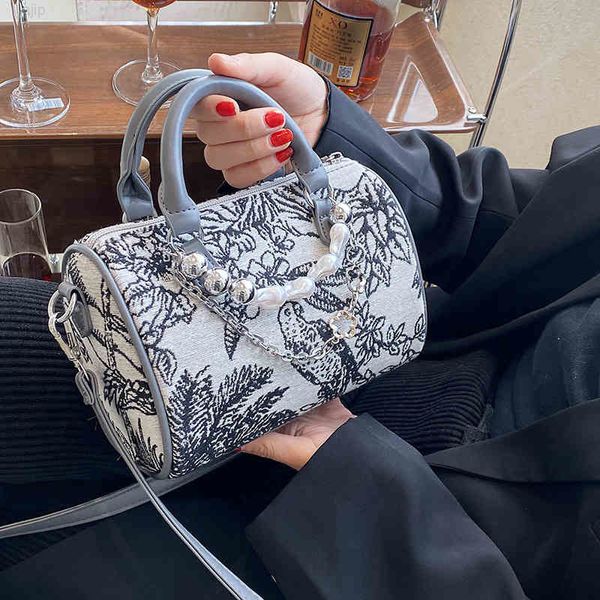 

2022 new variety canvas embroidered boston bag pearl chain handbag shoulder famous luxury designer sac a main cc