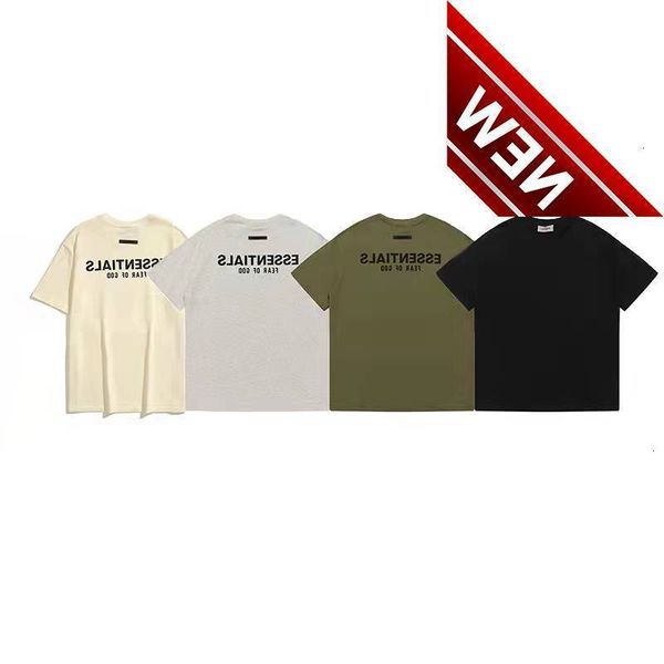 

essentials short sleeve fog back three-dimensional silicone letter printing men's summer casual t-shirt women's top, White;black
