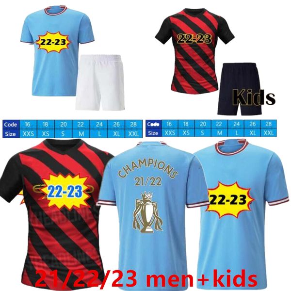 

21 22 23 haaland soccer jerseys grealish sterling mans cities mahrez fans player version de bruyne foden 2022 2023 football shirt kids kit, Black;yellow