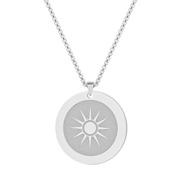 

pendant necklaces gold sunburst necklace for women circle round charm simple style stainless steel jewelry sun choker collier, Silver
