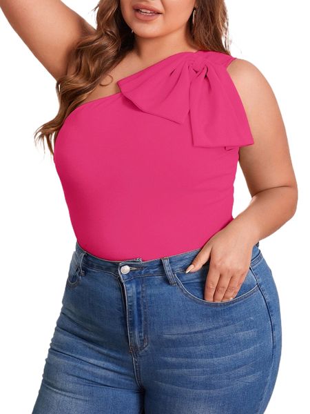 

plus big bow detail one shoulder k1w2#, Black