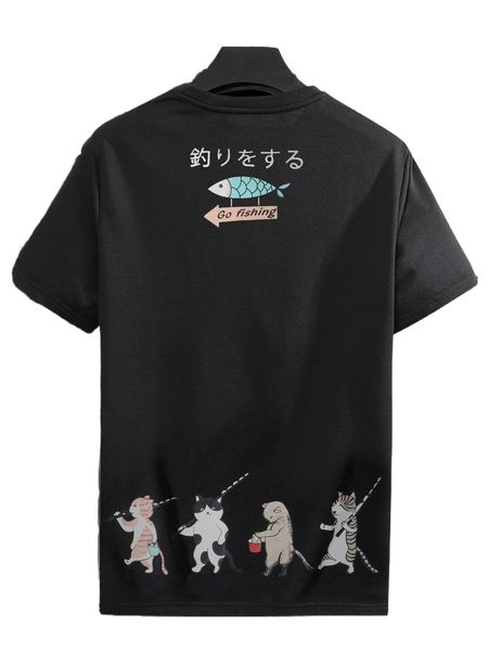 

men japanese letter & cartoon graphic tee j86o#, White;black