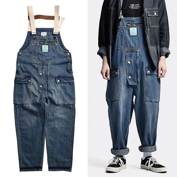 Herren Jeans Herrenbekleidung 2022 Distressed Blue Denim Overalls Herren Arbeits-Cargohose Old School Easy Chic Worker Latzhose mit mehreren Taschen