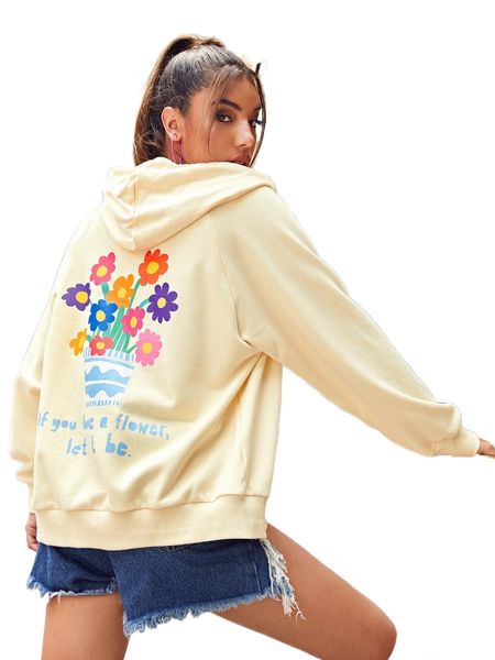 

x mister fred zipper front floral & slogan graphic sweatshirt d59f#, Black