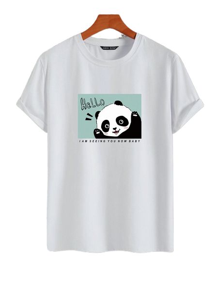 

men panda & slogan graphic tee p7r3#, White;black