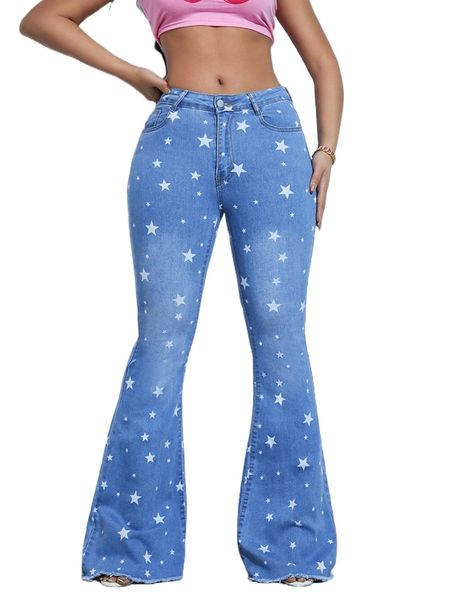 

star print bootcut jeans y7sm#, Blue