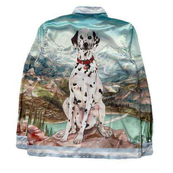 

casablanca paris 21fw spotted dog blood mountain silk long sleeve shirt for men and women shirts, White;black