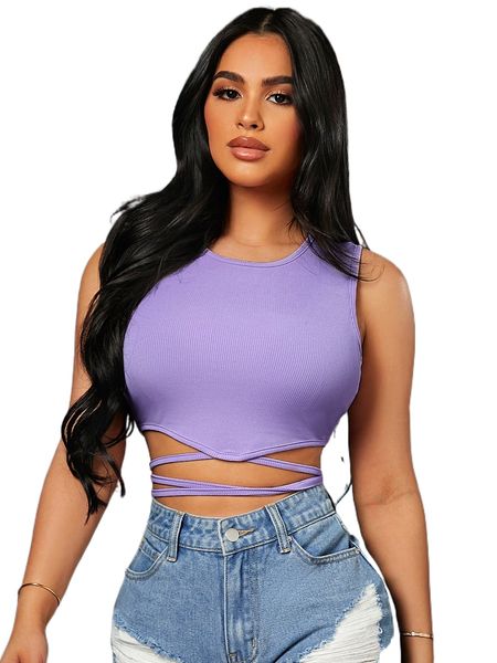 

sxy crisscross tie back tank v8vl#, White