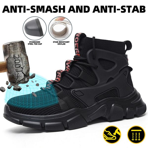 

large size 49 50 high safety shoes men boots steel toeÂ work sneakers anti-smash anti-puncture work boots indestructible shoe, Red;white