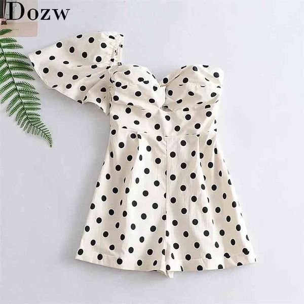 Sexy One Schulter Polka Dot Playsuit Frauen Sommer Rückenless Beach BodySuit Seite Reißverschluss Urlaub Kurzspiele Spiele Rompers 210515