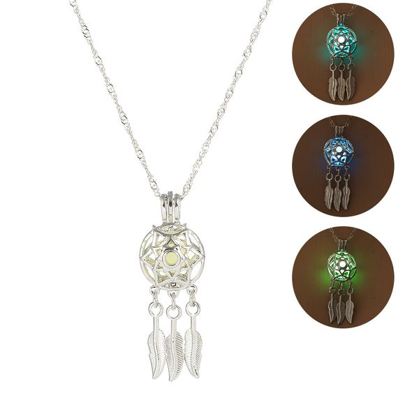 

hollow dreamcatcher luminescent necklaces for women glow in the dark dream catcher pendant statement choker fashion jewelry, Silver