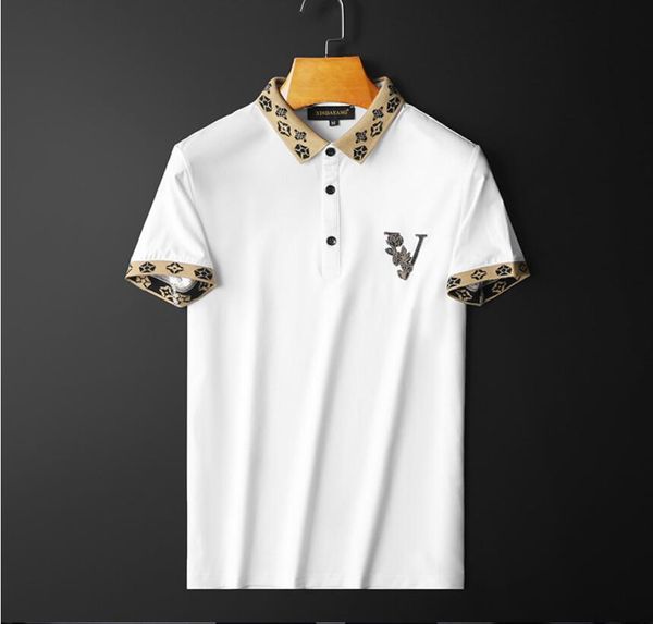 

lapel polo shirt summer men's short-sleeved t-shirt european station fashion slim mercerized cotton half-sleeved polo shirts men tide b, White;black