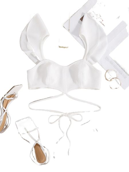 

l.ace u.p waist c.rop t.op r5cy#, White