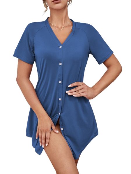 

single breasted curved hem lounge dress w3pa#, Black;red