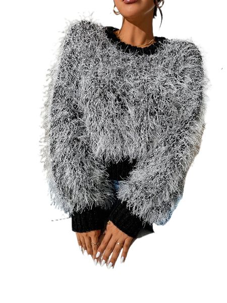 

two tone fuzzy sweater d2lk#, White;black