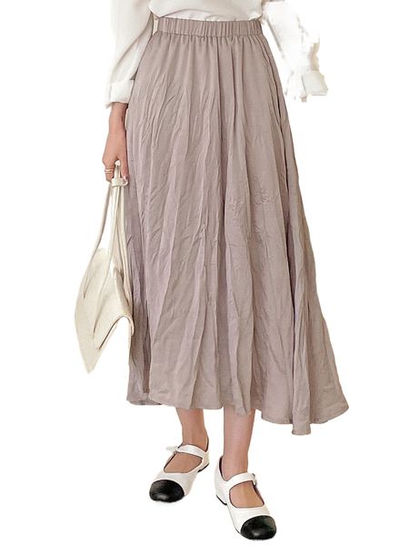 

dazy solid elastic waist skirt m740#, Black