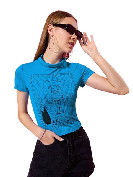 

x fortunate figure graphic funnel neck tee 44xh#, White