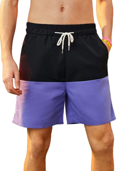

romwe guys colorblock drawstring shorts p8fi#, White;black