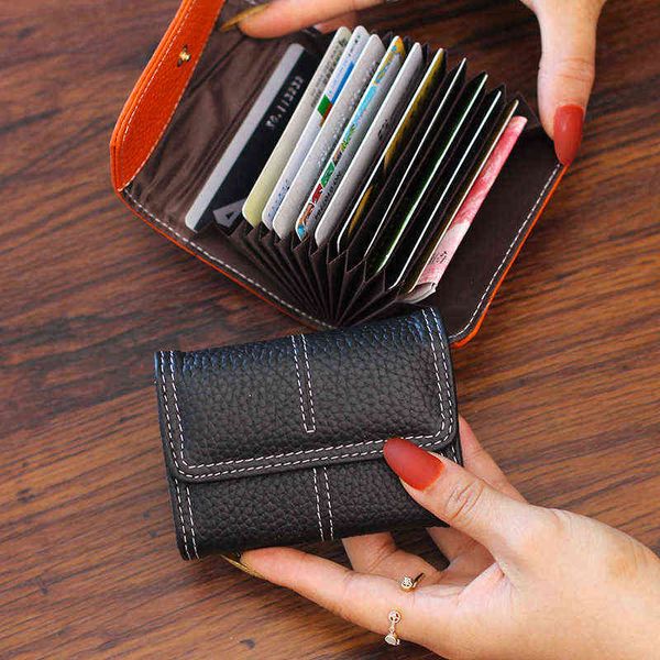 

mini cowhide women's small card holder multi-purpose organ bank card clip card bag 220625, Red;black