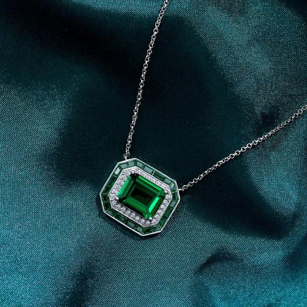 Ketten Luxus 925 Sterling Silber 9 11mm Synthetische Smaragd High Carbon Diamant Anhänger Halskette Für Frauen Hochzeit Party Edlen schmuckKetten