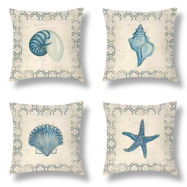 Cuscino/cuscino decorativo fodera per cuscino cartone animato vita marina stella marina conchiglia custodia per la casa per divano sedia federa decorativa nordica per esterni
