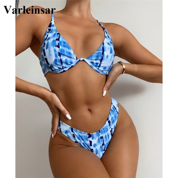 

underwired v-bar tie dye bikini female swimsuit women swimwear two-pieces bikini set printed bather bathing suit swim v3178, White;black