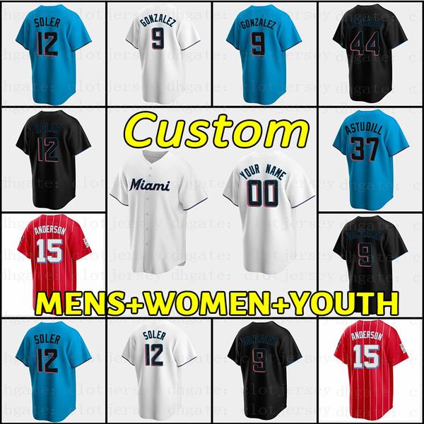 

miami 2022 new marlins baseball jersey 22 sandy alcantara 16 jose fernandez 15 brian anderson 25 lewis brinson 24 avisaÃ­l garcÃ­a 26 garrett, Blue;black