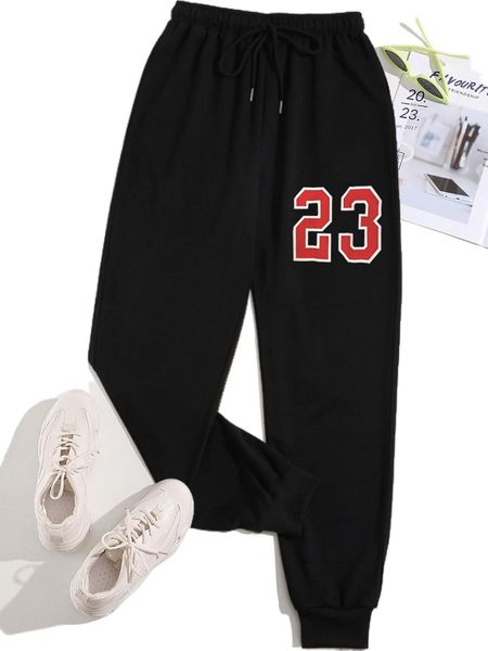 

number print drawstring waist sweatpants x0au#, Black;white