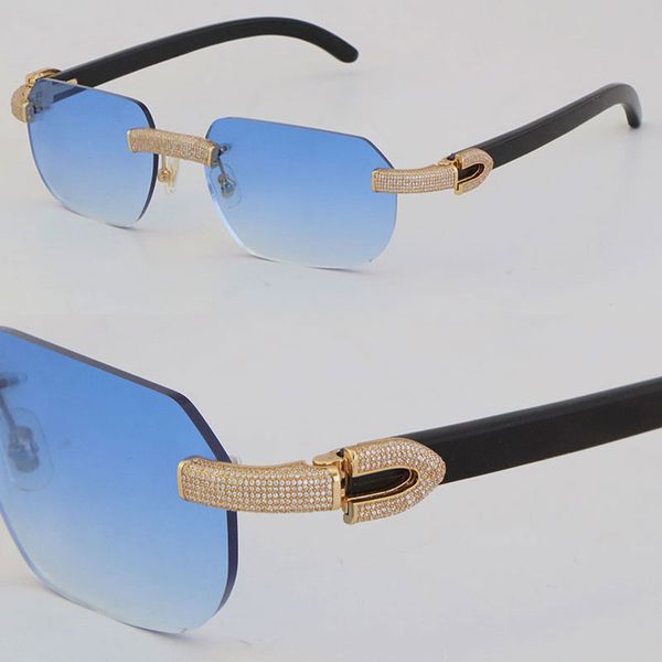 Novo Designer Micro-Paved Diamond Set Rimless Metal Sunglasses Original Preto Búfalo Chifre Sun Óculos De Sol Do Outdoor Design Modelo Clássico Vidros 18k Quadro De Ouro Tamanho: 57