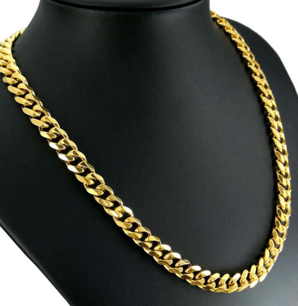 

18k men's cuban full chain 9mm necklace gold plated necklace set, Silver