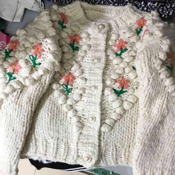 

women's sweaters autumn and winter pure handmade crochet sweater cardigan lady style single breasted coarse wool jacket woman, White;black