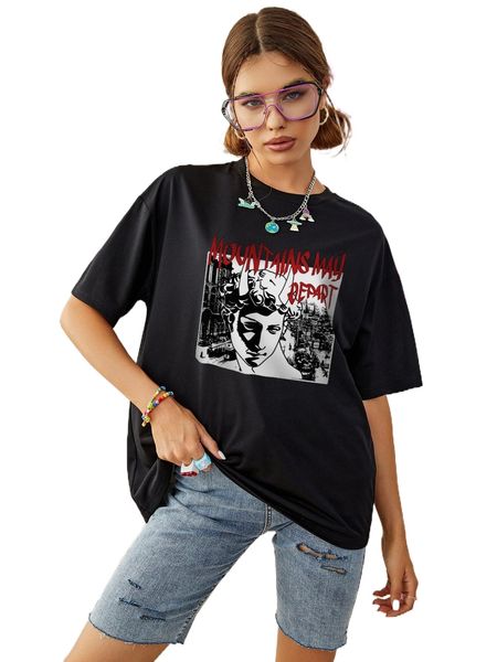 

letter & statue print drop shoulder tee f8nk#, White