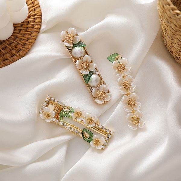 

fashion pear flower barrettes sweet and cute shell flower side clip green leaf spring clips hairpin hair accessories, Slivery;white