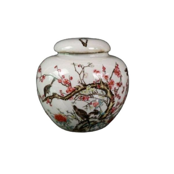 

chinese old porcelain pastel flower and bird pattern orb altar storage pot, Silver